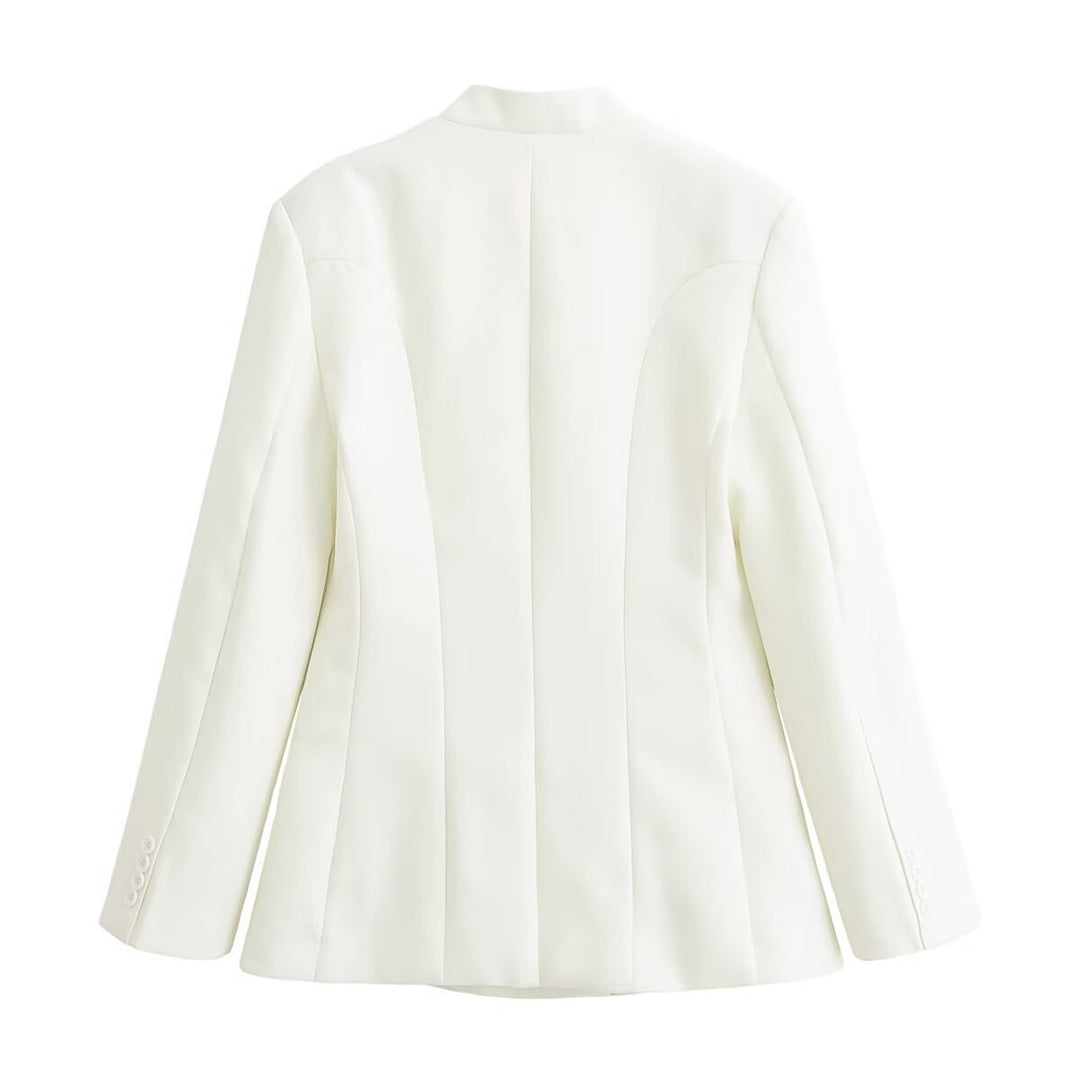 Damen Taillierte Blazer‑Jacke mit Stehkragen, asymmetrischer Knopfleiste und Eingrifftaschen Nord Taschen