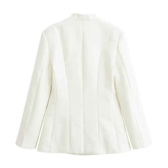 Damen Taillierte Blazer‑Jacke mit Stehkragen, asymmetrischer Knopfleiste und Eingrifftaschen Nord Taschen