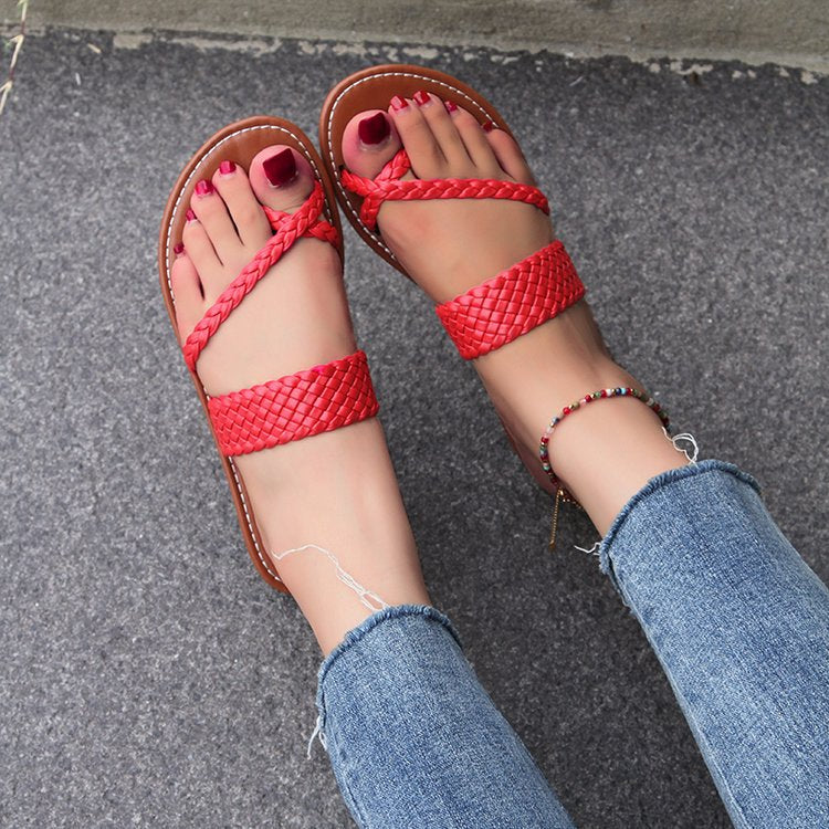 Damen bequeme Riemchen-Sandalen mit geflochtenem Design