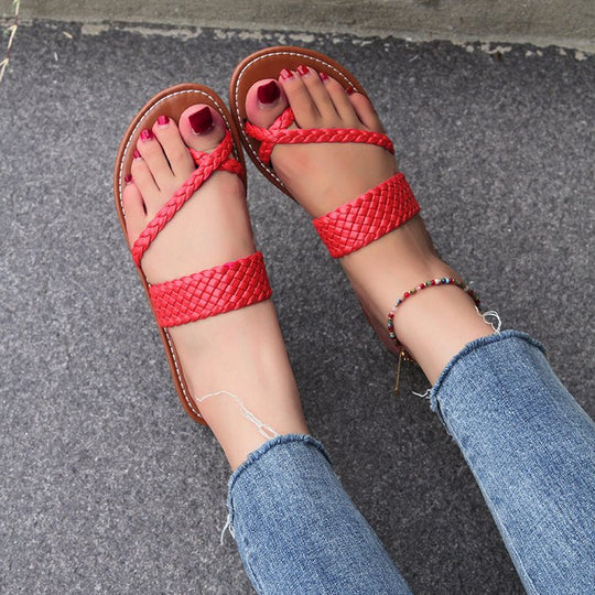 Damen bequeme Riemchen-Sandalen mit geflochtenem Design