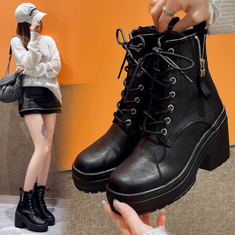 Damen Modische Plateau-Stiefel mit schnürbarer Konstruktion und robustem Profil Nord Taschen