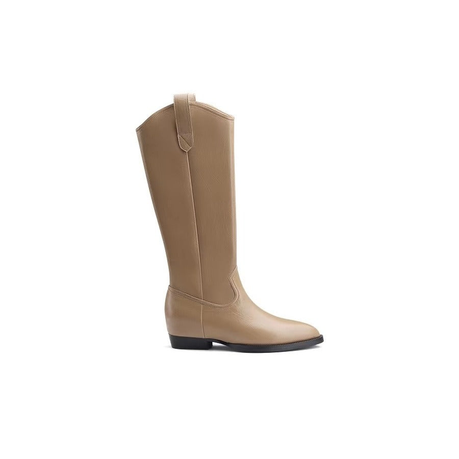 Damen Kniehohe Western‑Stiefel aus Glattleder mit spitzer Kappe und niedrigem Blockabsatz Nord Taschen