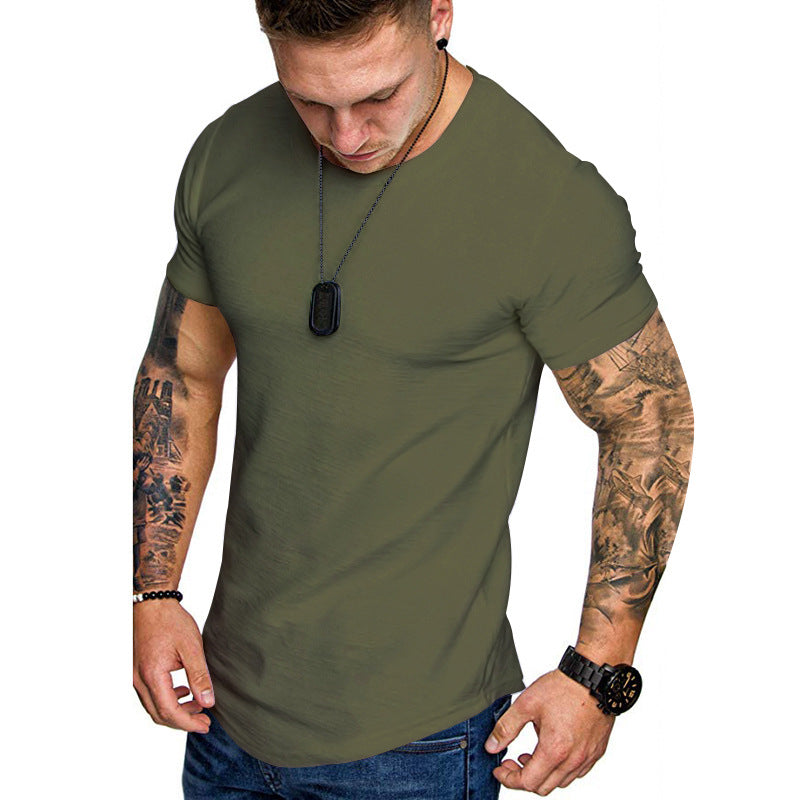Herren nan figurbetontes Rundhalsshirt mit athletischem Schnitt elastischem Baumwoll-Elasthan-Mix und abgerundetem Saum
