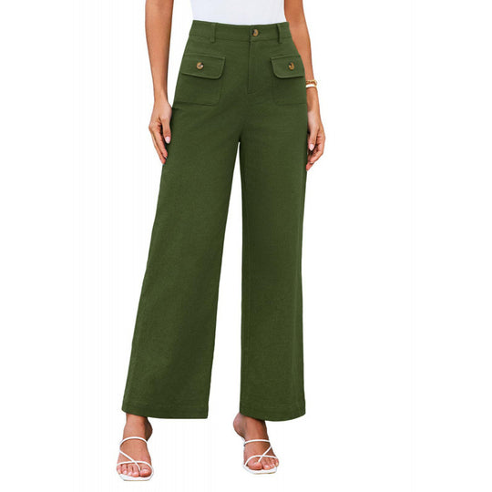 Damen High-Waist Palazzo-Hose mit aufgesetzten Knopf-Taschen Nord Taschen
