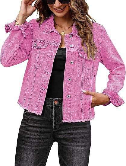 Damen Kurz geschnittene Jeansjacke mit Fransen-Saum und aufgesetzten Brusttaschen Nord Taschen