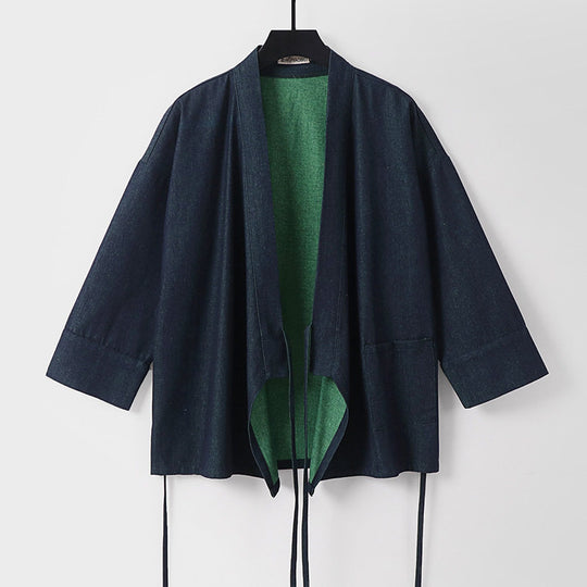 Damen Leichte zweifarbige Kimono-Jacke mit Bindebändern und kontrastiertem Innenfutter Nord Taschen