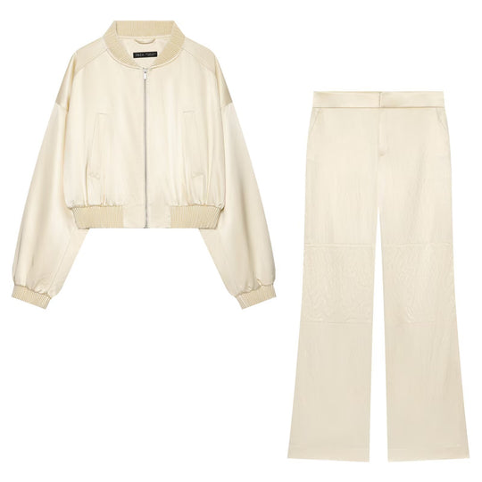 Damen Kurzblouson-Set mit Bomberjacke und taillenhoher Weitbein-Hose Nord Taschen