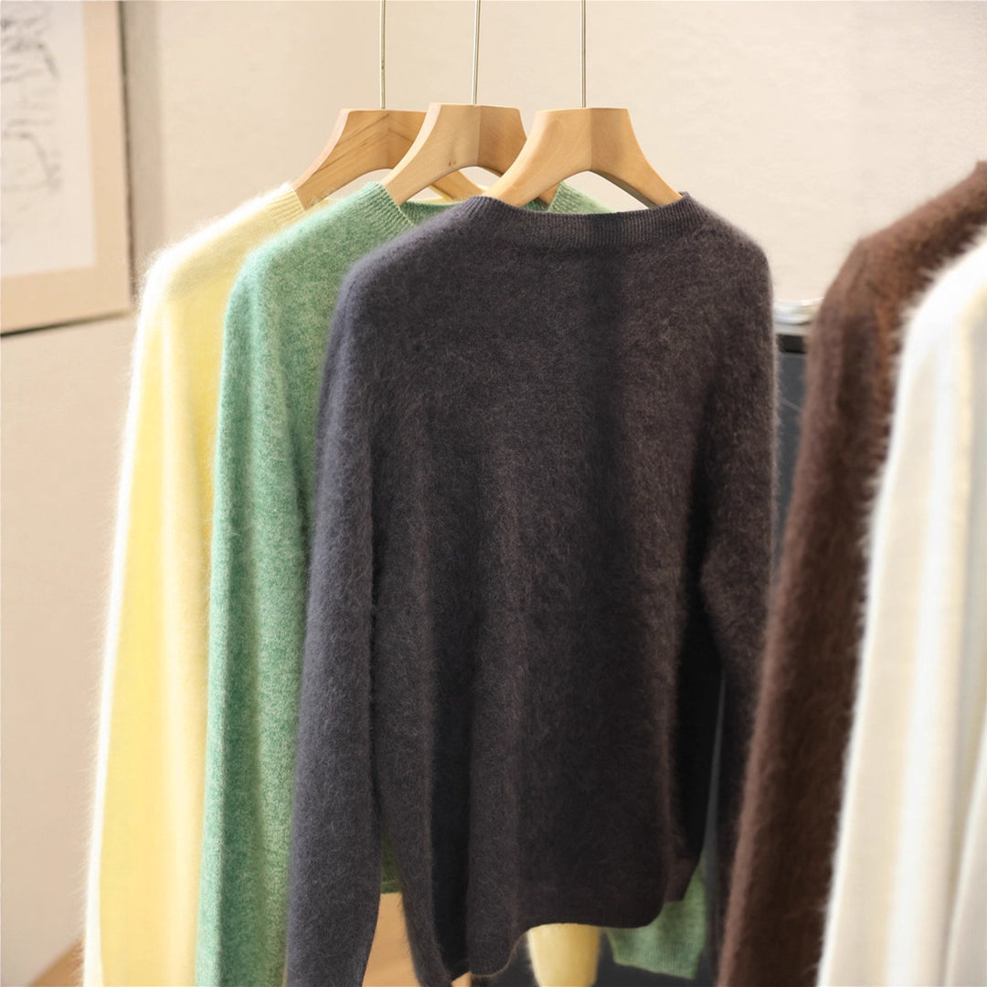 Damen Flauschiger Mohair-Optik Knopf-Cardigan mit Rundhalsausschnitt Nord Taschen