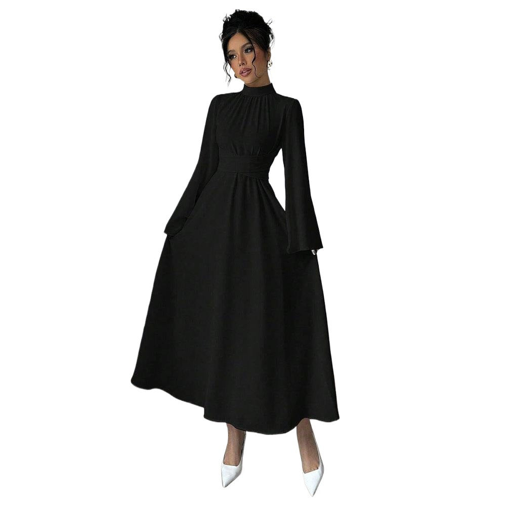 Damen elegantes Maxikleid mit Stehkragen, geraffter Taillenpartie und ausgestelltem A‑Linien‑Rock Nord Taschen