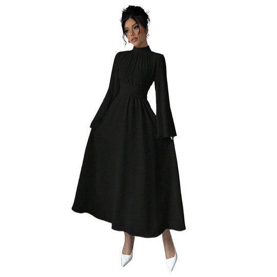 Damen elegantes Maxikleid mit Stehkragen, geraffter Taillenpartie und ausgestelltem A‑Linien‑Rock Nord Taschen