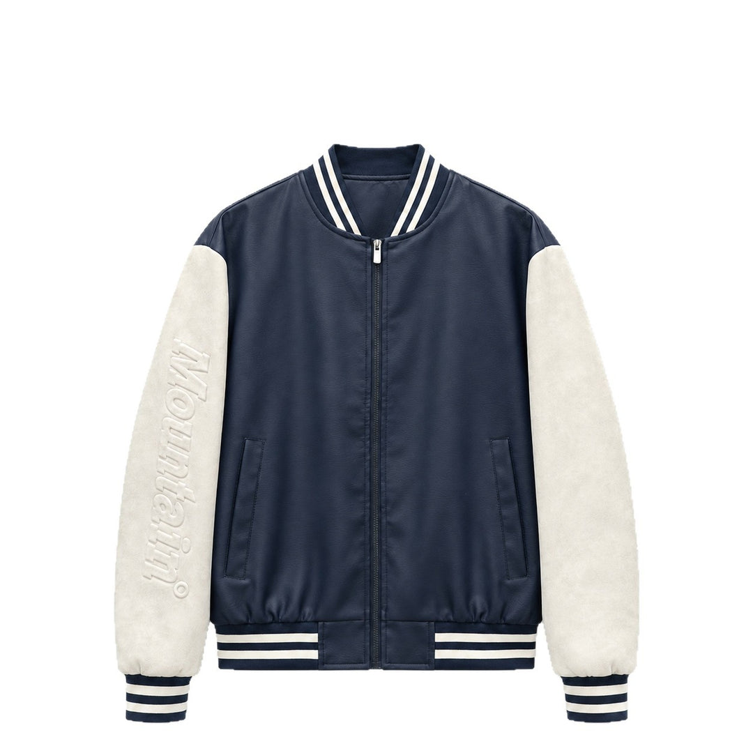 Herren Varsity‑Bomberjacke im College‑Stil mit Lederimitatkörper und kontrastierenden Wildlederärmeln Nord Taschen