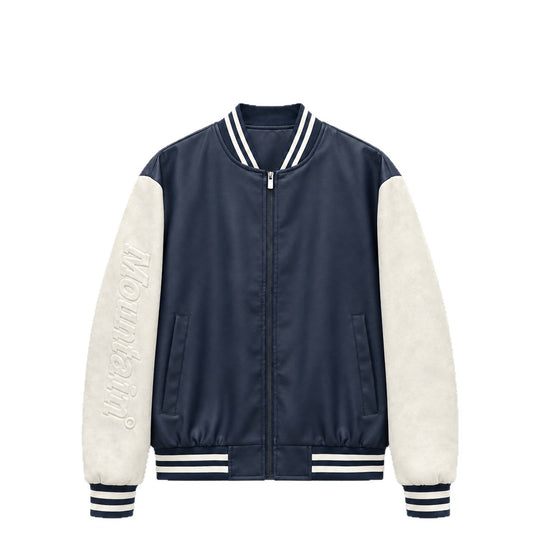 Herren Varsity‑Bomberjacke im College‑Stil mit Lederimitatkörper und kontrastierenden Wildlederärmeln Nord Taschen