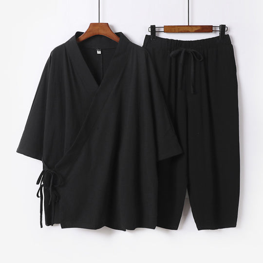Herren Kimono-Loungewear-Set mit Wickeloberteil, Kordelbundhose und lockerer Passform Nord Taschen