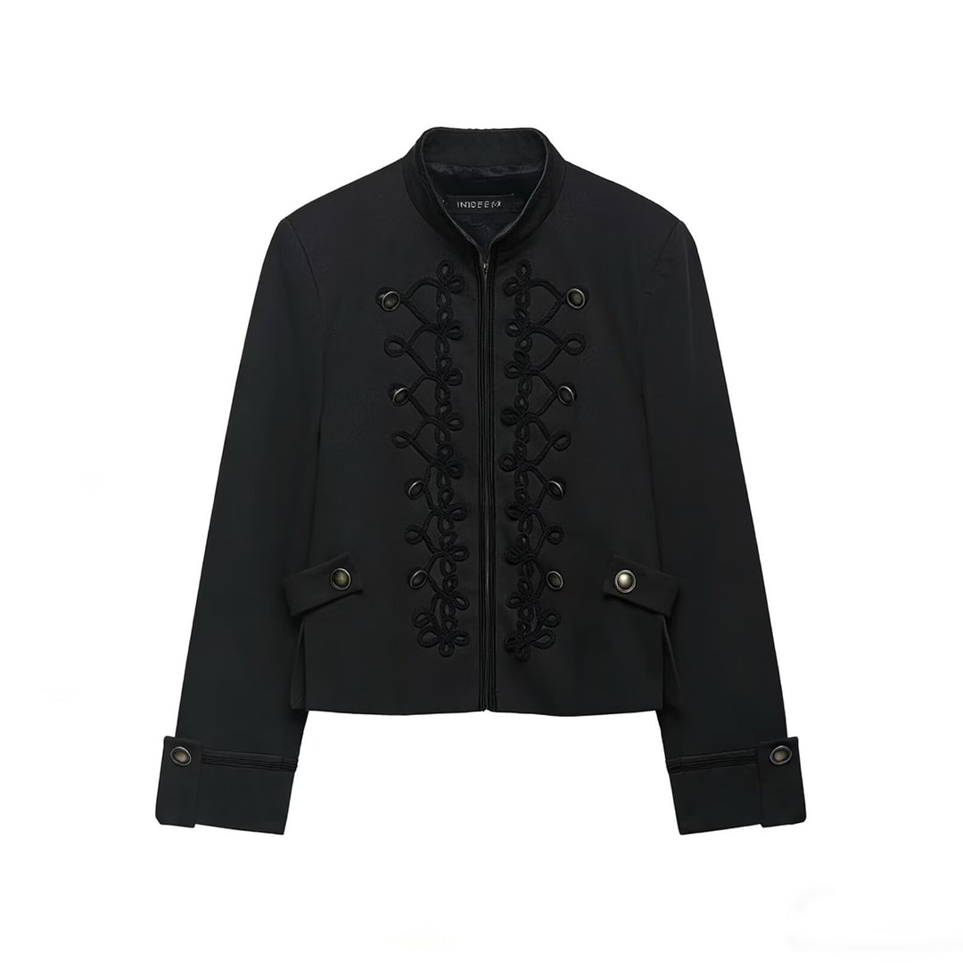 Damen Cropped-Militärjacke mit Stehkragen und dekorativer Kordelapplikation Nord Taschen