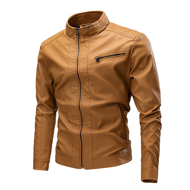 Herren Biker-Lederimitatjacke im Racing-Stil mit Stehkragen und Reißverschlusstaschen Nord Taschen