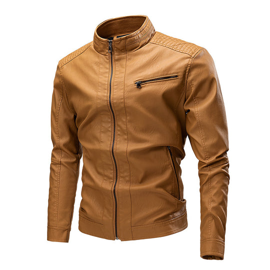 Herren Biker-Lederimitatjacke im Racing-Stil mit Stehkragen und Reißverschlusstaschen Nord Taschen