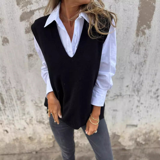 Damen lässiger Strickpullover mit V-Ausschnitt