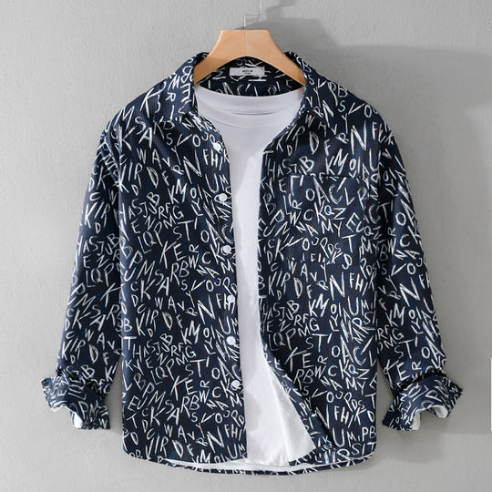 Herren Locker geschnittenes Langarm-Overshirt mit Allover-Letterprint und Brusttasche Nord Taschen