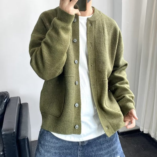Herren Gemütliche Strickjacke mit Rundhalsausschnitt Nord Taschen
