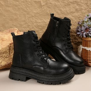Damen Plateau-Lug-Boots mit Schnürung, seitlichem Reißverschluss und gepolstertem Komfort-Fußbett Nord Taschen