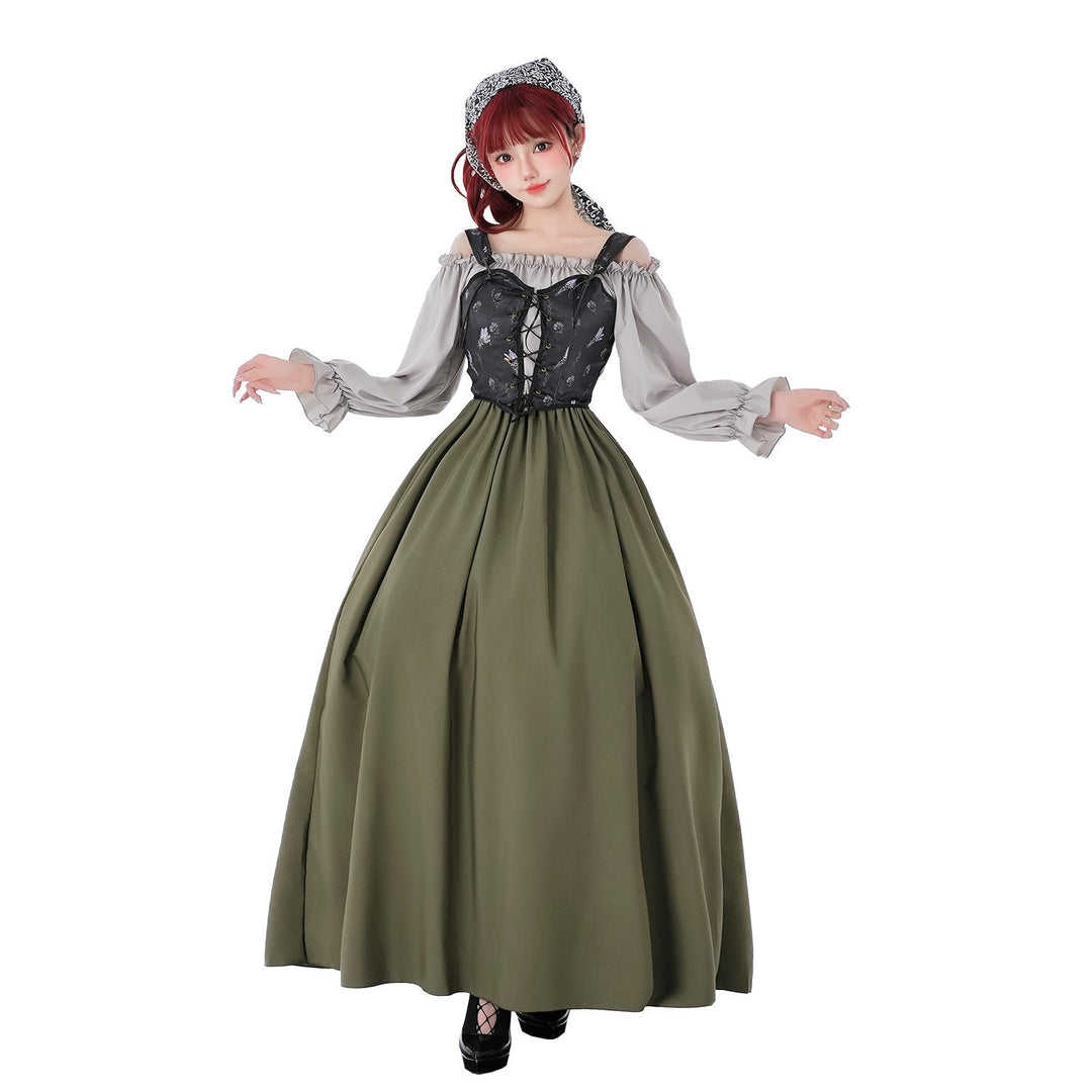 Damen Vintage Festkleid mit romantischen Rüschendetails und Puffärmeln Nord Taschen