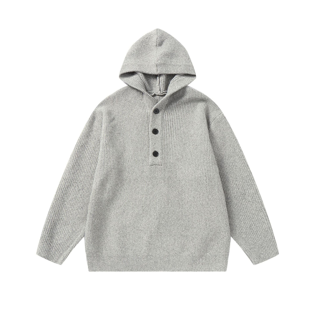 Unisex Gerippter Strick-Hoodie mit Halbknopfblende und Oversize-Schnitt Nord Taschen