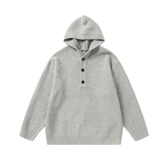 Unisex Gerippter Strick-Hoodie mit Halbknopfblende und Oversize-Schnitt Nord Taschen