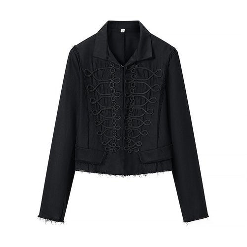 Damen Gekürzte Militärinspirierte Jacke mit Tressenapplikation und fransigem Saum Nord Taschen
