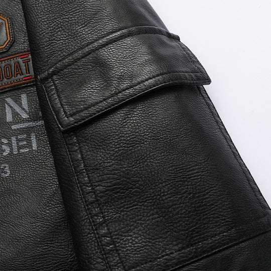 Herren Pilotenblouson im Aviator‑Look aus Kunstleder mit Applikationen und Rippbündchen Nord Taschen