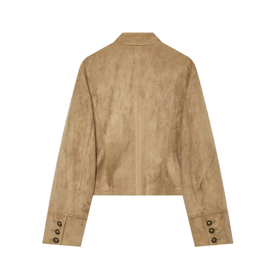Damen Kurzblouson im Militärstil aus Velourslederoptik mit Reihen-Messingknöpfen Nord Taschen