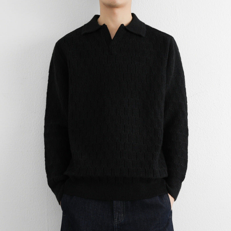 Herren Feinstrick-Polo-Pullover mit Strukturstrick und offenem V-Ausschnitt Nord Taschen