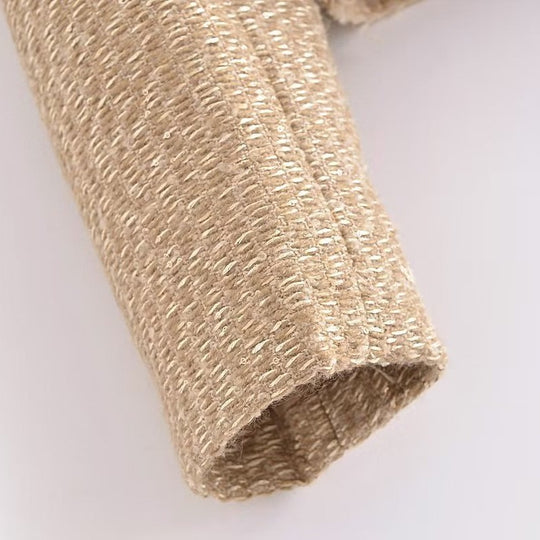 Damen Bouclé-Cropped-Jacke ohne Kragen mit Zierknöpfen und aufgesetzten Taschen Nord Taschen