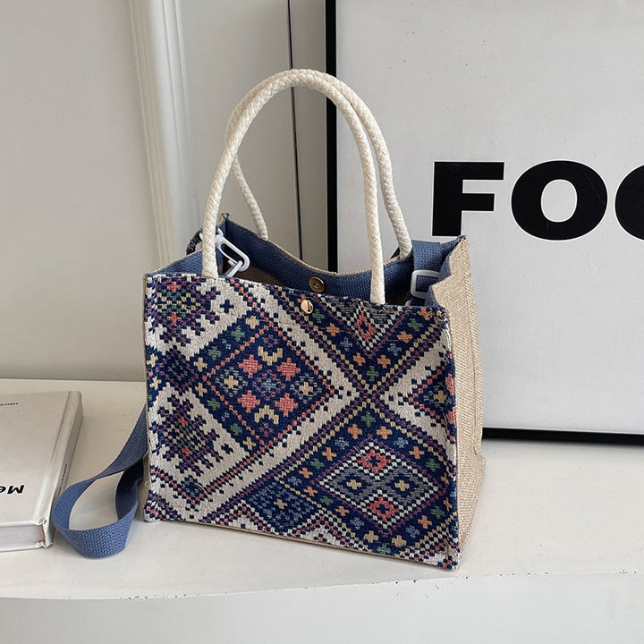 Damen Jute-Tasche mit kunstvollem geometrischen Muster Nord Taschen