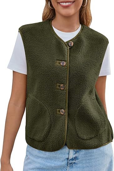 Damen Teddy-Fleece-Weste mit Rundhalsausschnitt und Knopfverschluss Nord Taschen