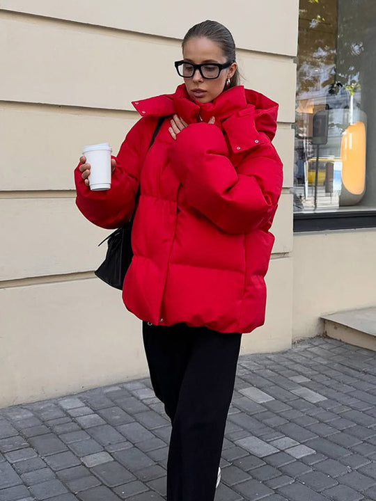 Damen Kurz geschnittene Stepp-Winterjacke mit hoher Kragenkapuze und wattierter Thermofütterung Nord Taschen