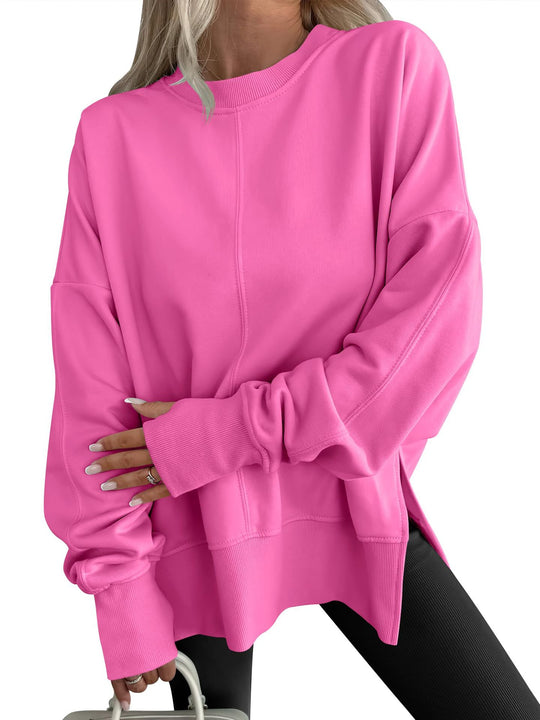 Damen Oversize-Sweatshirt mit Mittelnaht, verlängerter Saum und Rippbündchen Nord Taschen