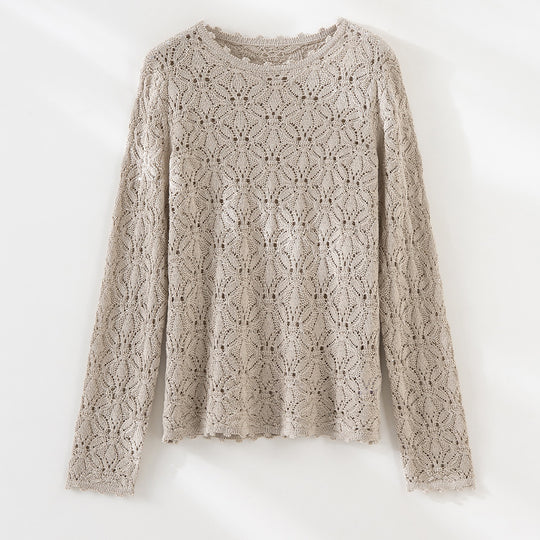 Damen Feines Häkel-Longsleeve mit floraler Lochmuster-Struktur und legerer Silhouette Nord Taschen