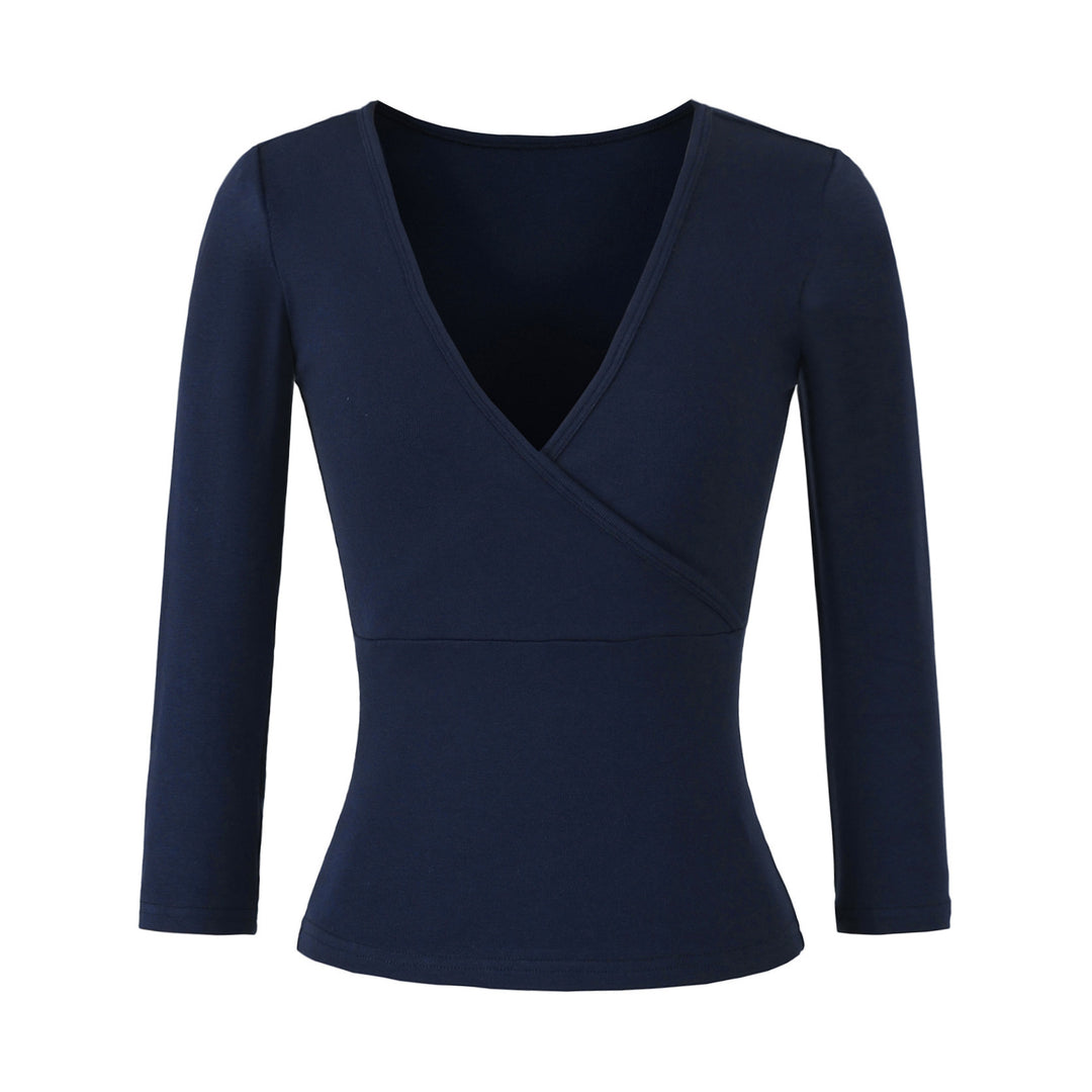 Damen Figurbetontes Wickelshirt aus Stretch‑Jersey mit tiefem V‑Ausschnitt und taillierter Silhouette Nord Taschen