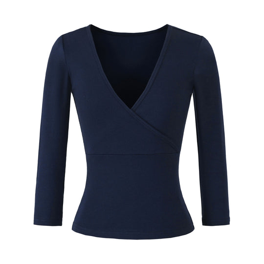 Damen Figurbetontes Wickelshirt aus Stretch‑Jersey mit tiefem V‑Ausschnitt und taillierter Silhouette Nord Taschen