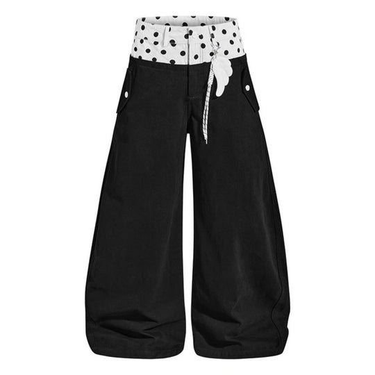 Damen Weite High-Waist Palazzo-Hose mit Polka‑Dot Bund und Schmuckanhänger Nord Taschen