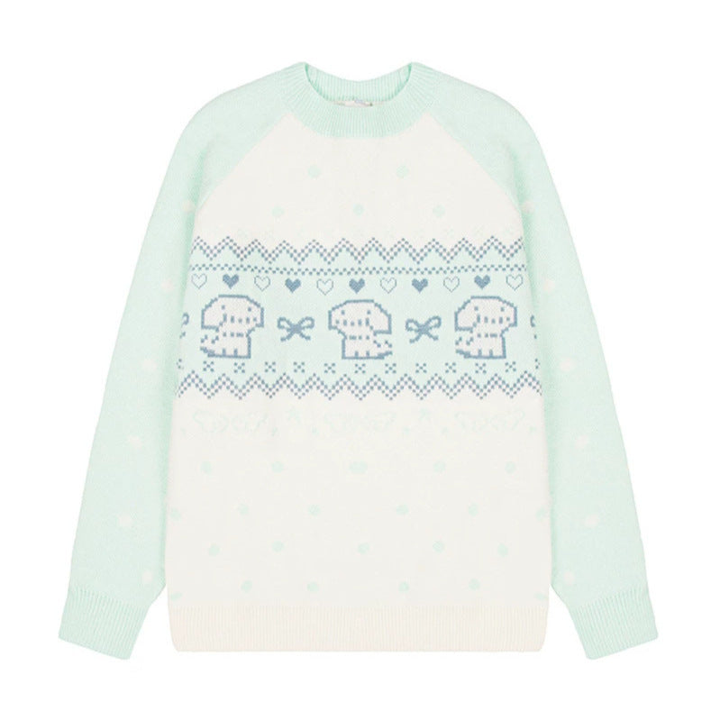 Damen Strickpullover mit Norwegermuster, Raglanärmeln und Rundhalsausschnitt Nord Taschen
