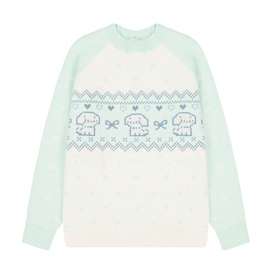 Damen Strickpullover mit Norwegermuster, Raglanärmeln und Rundhalsausschnitt Nord Taschen