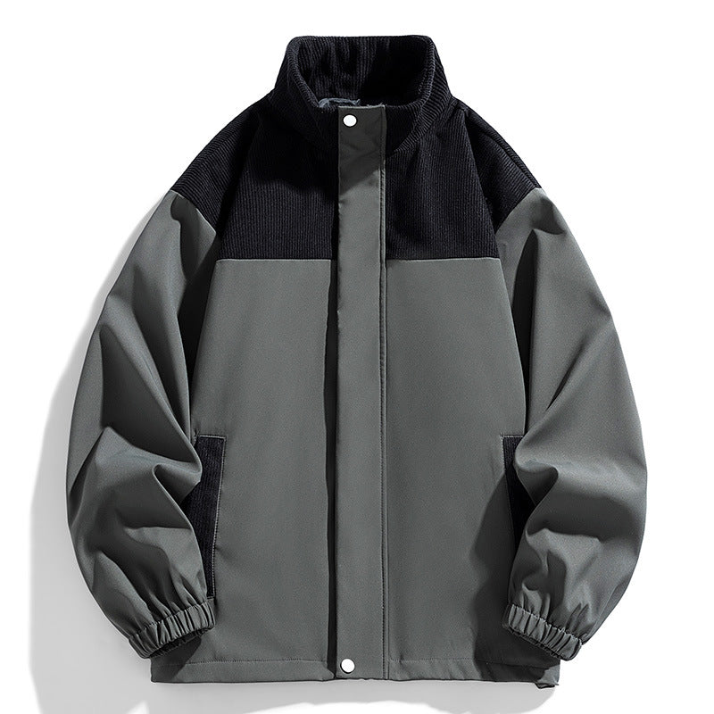 Damen Oversize-Übergangsjacke mit Cordbesatz und Stehkragen Nord Taschen