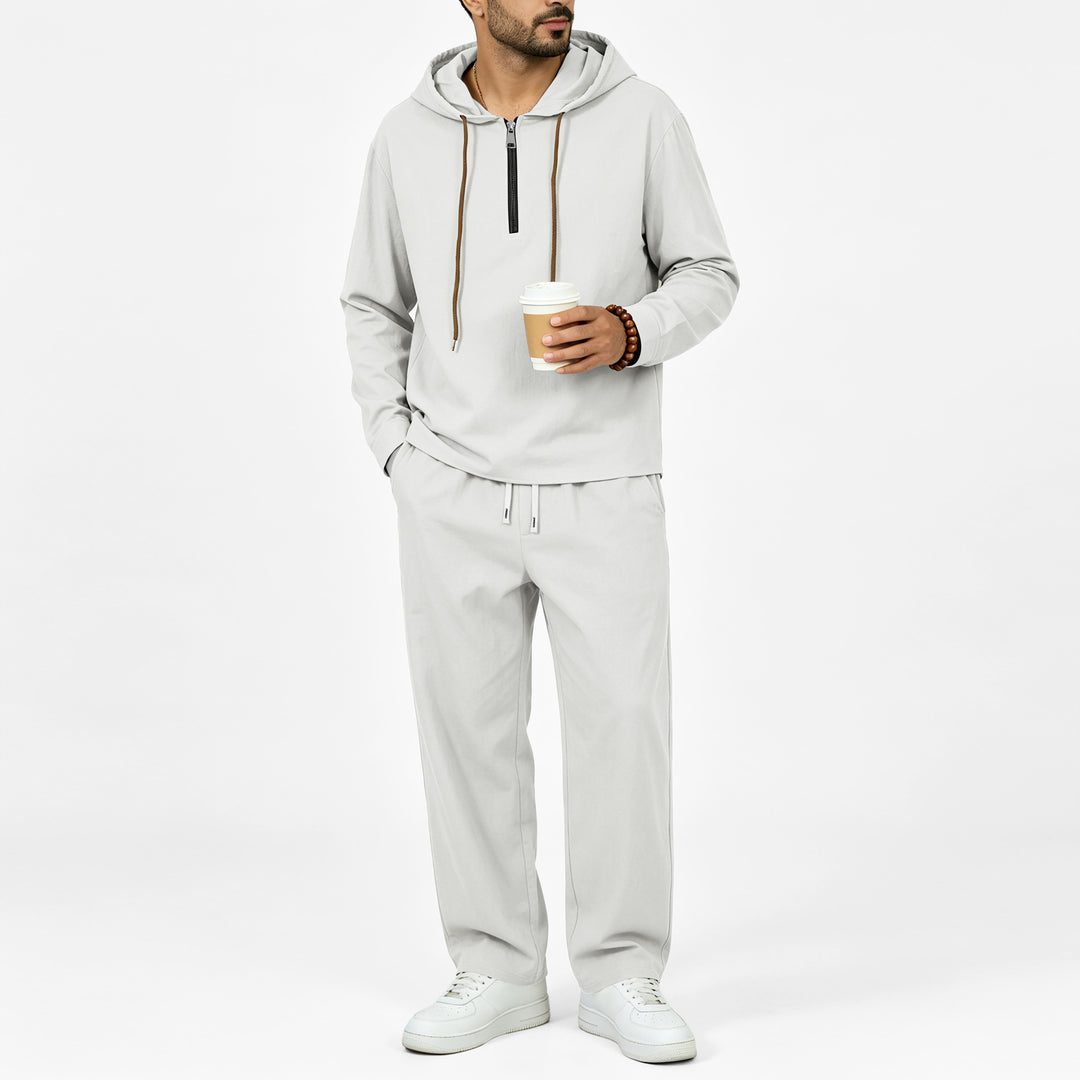 Herren Leichter Halbzip-Kapuzenpullover im Relaxed-Fit mit Kordelzug Nord Taschen