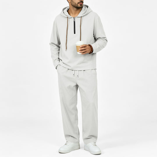Herren Leichter Halbzip-Kapuzenpullover im Relaxed-Fit mit Kordelzug Nord Taschen
