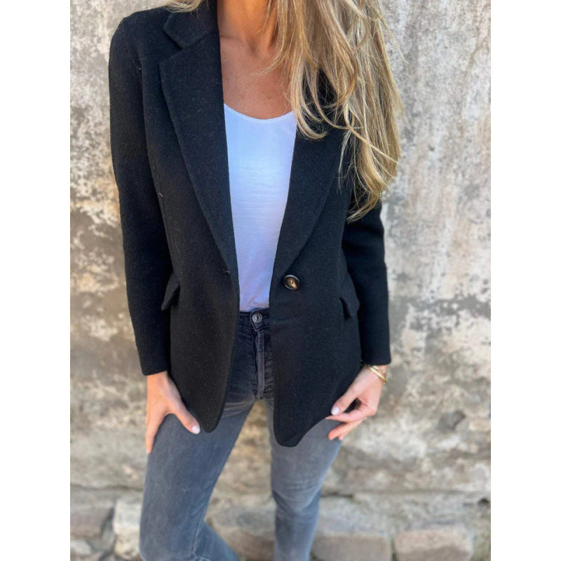Damen Kastenförmiger Kurzmantel im Blazer-Look aus Wollmix mit fallendem Revers Nord Taschen