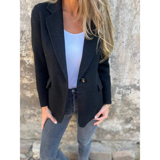 Damen Kastenförmiger Kurzmantel im Blazer-Look aus Wollmix mit fallendem Revers Nord Taschen
