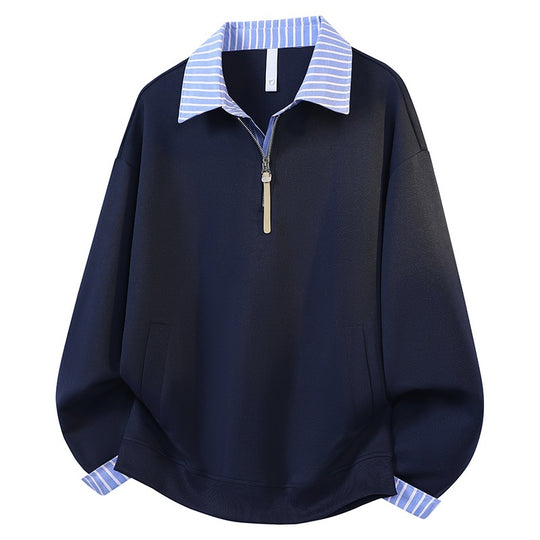 Damen Oversize-Sweatshirt mit Hemdkragen & Halbzip im Lagenlook Nord Taschen