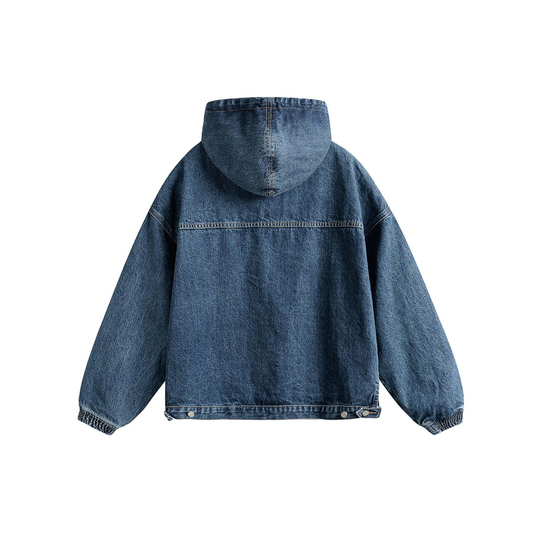 Unisex Oversize Denim Hoodie mit Halbreißverschluss, Kängurutasche und Tunnelzug Nord Taschen