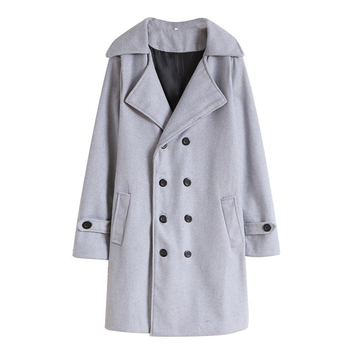 Herren taillierter zweireihiger Trenchcoat aus Wollmix mit klassischem Revers und Rückenschlitz Nord Taschen